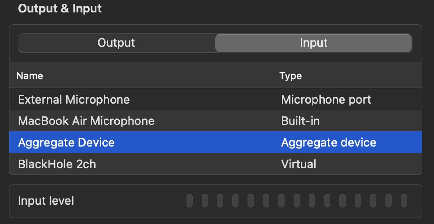 MacOS System Sound Settings with Blackhole